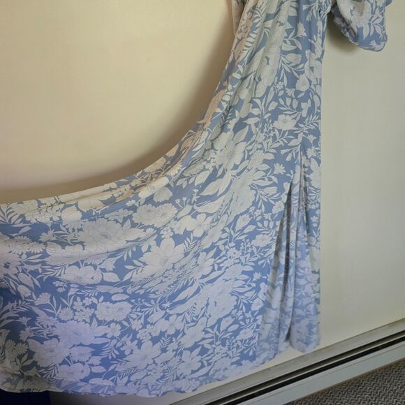 Aakaa Blue Floral Maxi Dress M Backless Halter Tie Flowy Boho Resort Romantic - Picture 8 of 10